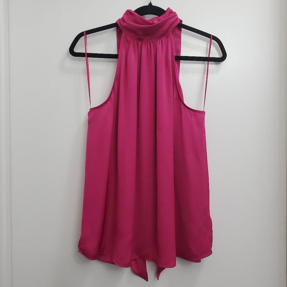 RACHEL Roy NWT Fushcia Pink Sleeveless Turtleneck Collar Satin Blouse Size M